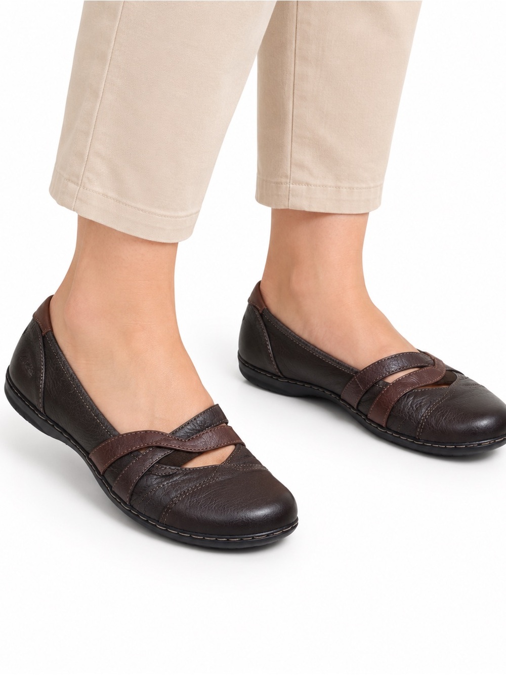 Clarks Brown Leather Mary Jane Comfort Ballet Flats Women's Size 8